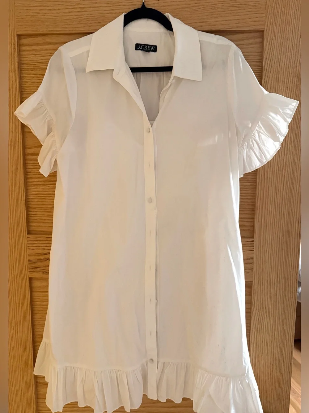 JCrew ruffle trim dress with slip insert, white, size M